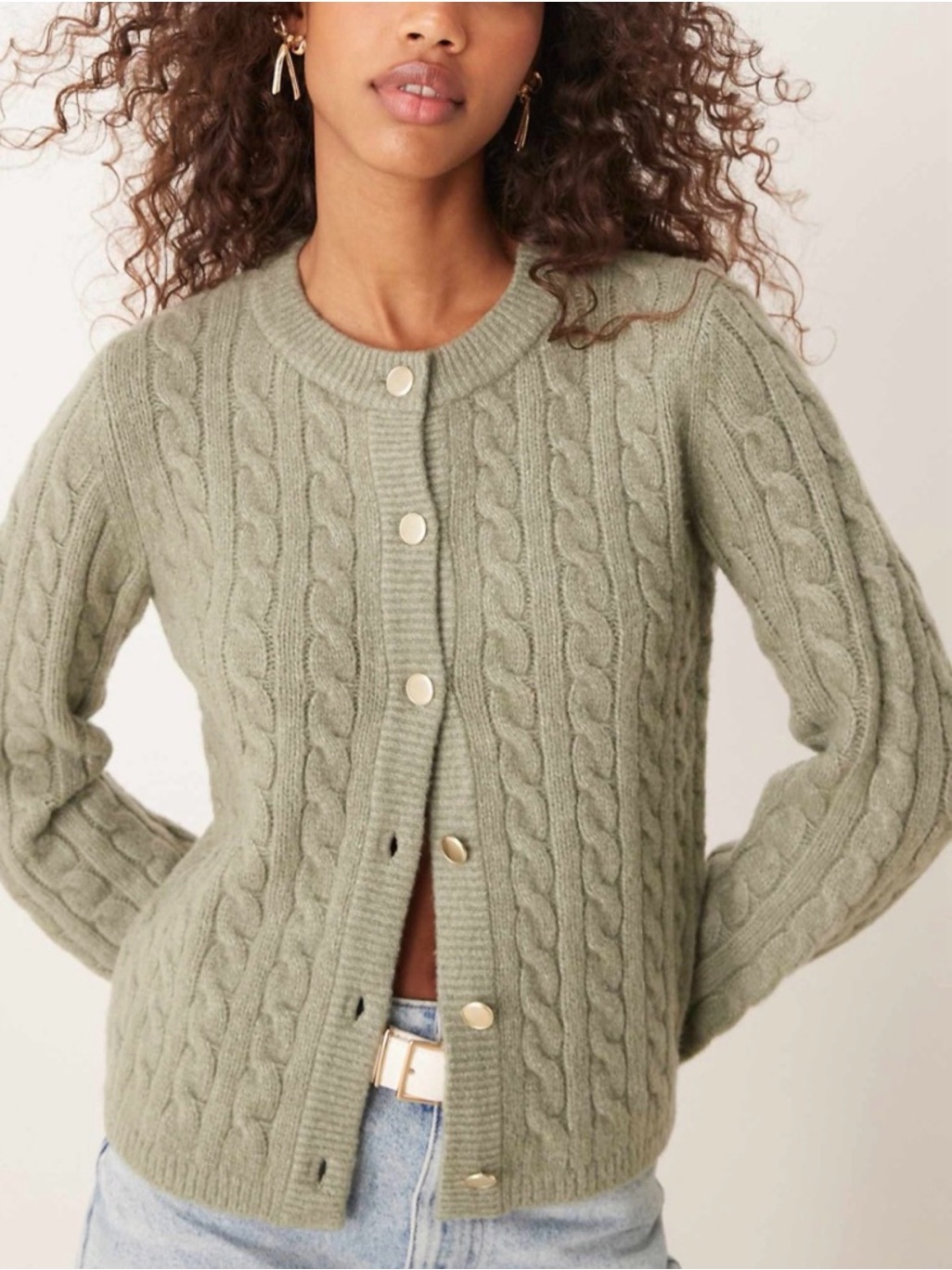 Abercrombie & Fitch Button Up Cable Knit Cardigan Dark Sage Small